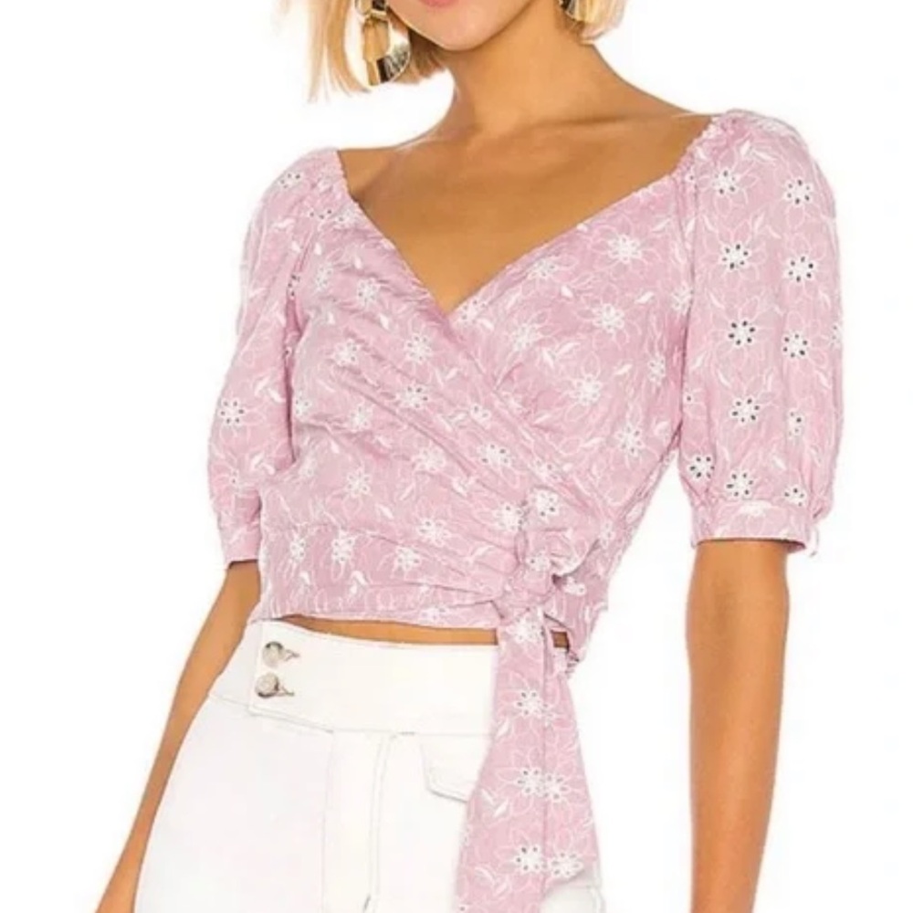 Lavender Eyelet Floral Embroidered Top with Puff Sleeves
